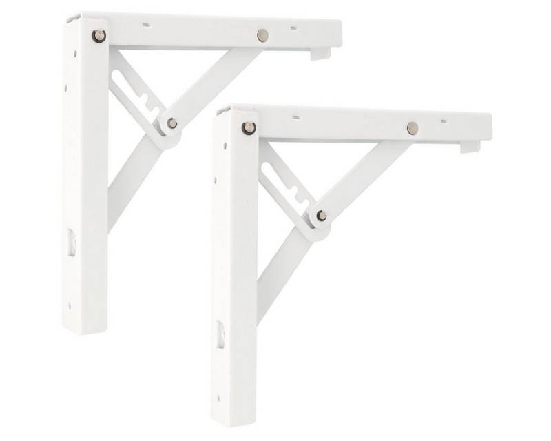 MS Beschläge Wandregalhalter Schwerlast Klappkonsole 3-stufig Weiß 200x185mm, abklappbar und 3-stufig verstellbar von MS Beschläge