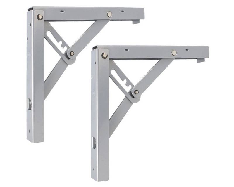 MS Beschläge Wandregalhalter Schwerlast Klappkonsole Silbergrau 200mm x 185mm, abklappbar und 3-stufig verstellbar von MS Beschläge
