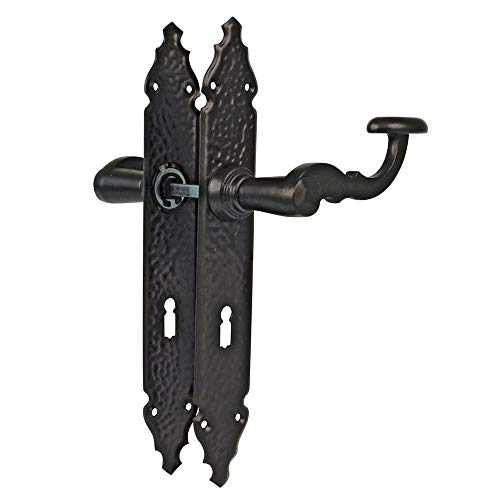 Türdrücker Türgriff Türbeschlag Drückergarnitur Schmiedeeisen Optik Schwarz matt Buntbart oder Profilzylinder (Buntbart) Deutsche DIN-Norm 72mm von MS Beschläge