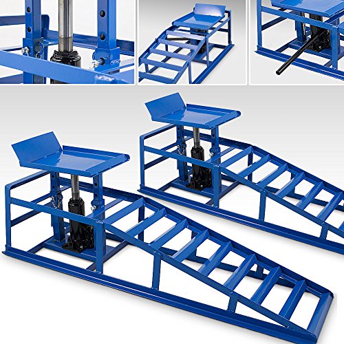 BITUXX® 2 Stück Auto PKW KFZ Auffahrrampen Set mit Wagenheber hydraulisch Höhenverstellbar Wartungsrampe Hebebühne Rampe Auffahrrampe Auffahrbock von MS-Point