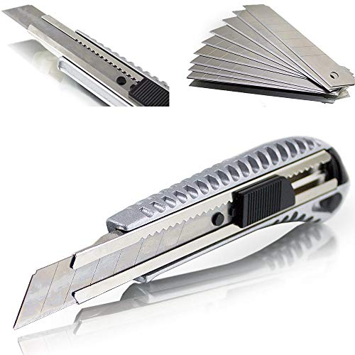 Cuttermesser Teppichmesser Kartonmesser Aluminium inklusive Cutterklingen 18mm (20 Messer / 100 Klingen) von MS-Point