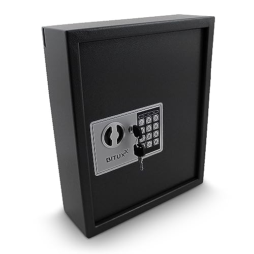 Elektronischer Schlüsselsafe Safe Tresor Schlüsselkasten Schlüsseltresor Schlüssel Sicherheitssafe mit 48 Schlüsselhaken (Schwarz) von MS Point