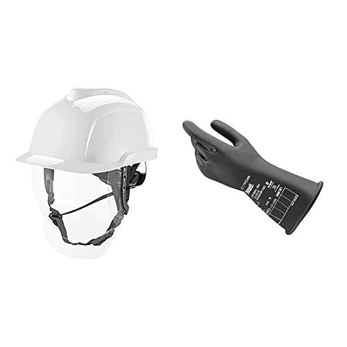 MSA MSA-KAS-Vg950_W Helm für Elektriker, Weiß & Ansell ActivArmr E014B Elektriker-Schutzhandschuhe, Elektroschutz Klass 0 von MSA