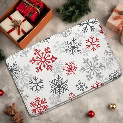 MSAYNFG Badematte, Motiv: rote Schneeflocke, modern, für den Winter, Urlaub, Frohes neues Jahr, Badezimmer, Badewanne, Bodenbereich, Fußmatte, WC-Dekor (45,7 x 76,2 cm) von MSAYNFG