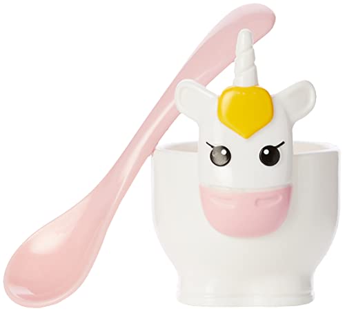 MSC International 16002 Joie Unicorn Hartgekochte Eierbecher-Halter mit Löffel, 2-teiliges Set, plastik, Weiß von Joie