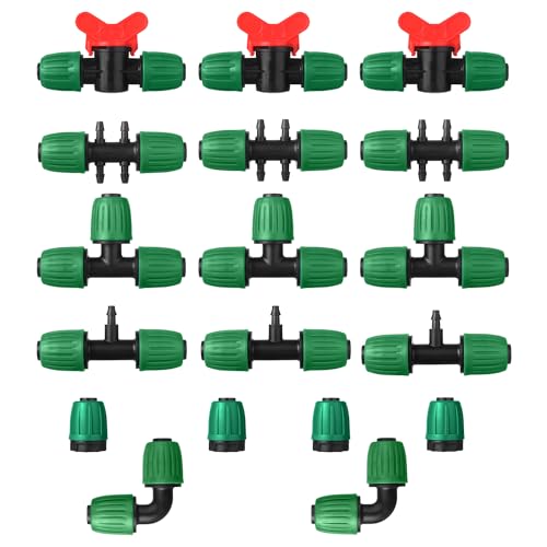 18 Stück Tropfbewässerungsteile, Gartenbewässerung Barbed Anschluss, Tropfbewässerungswasserschlauchanschlüsse, Bewässerungsrohr Anti-Drop-Qualitätsfitting Multifunktionales Set(Grün) von MSDADA