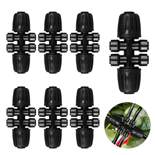 MSDADA 6-Stck Gartenbewsserung Tee Anschluss, 1/2 Zoll bis 4-Wege 1/4 Zoll 6-Wege Bewsserungsrohr Anti-Drop-Qualittsfitting Gartenbewsserung Wasser Divider fr Garten, Rasen, Schwarz von MSDADA