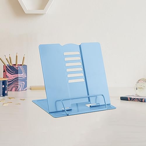 MSDADA Buchstützen, Leseständer Kochbuchhalter 6 Stufen Verstellbar Metall Faltbar Multifunktions Rutschfest Kinder Buchständer für Küche Arbeitszimmer Büro Schule These(Hellblau) von MSDADA