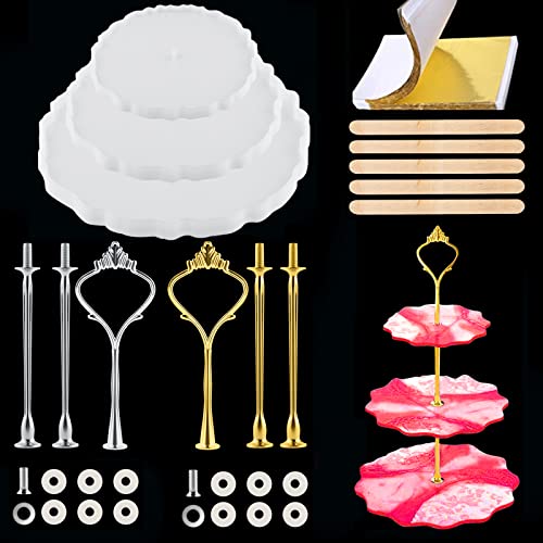 MSDADA Kuchenständer Epoxidharz Formen Set, 3 Ebenen Unregelmäßige Kuchenteller Harz Form Rundguss Silikonform Wiederverwendbar DIY Obst Halter Tablett Handwerk für Home Party Hochzeit Dekoration von MSDADA