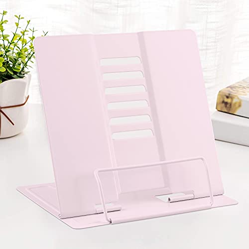 Schreibtisch-Buchständer Metall-Leseablage Buchhalter Verstellbarer Kochbuch-Dokumentenhalter Tragbarer Stabiler Buchständer für Rezepte Lehrbücher Tablet-Musikbücher mit Seitenklammern (Macaron Rosa) von MSDADA