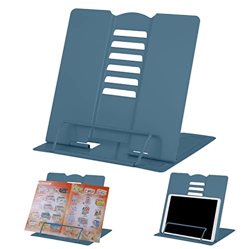 Schreibtisch-Buchständer Metall-Leseablage Buchhalter Verstellbarer Kochbuch-Dokumentenhalter Tragbarer Stabiler Buchständer für Rezepte Lehrbücher Tablet-Musikbücher mit Seitenklammern (Marine Blau) von MSDADA