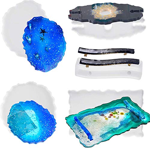 Tablett aus Kunstharz Silikonformen, Große Kristall Epoxid Gießharzformen DIY-Tablett Weinregalgriff mit 2 Untersetzern und Silikongriffform Silikonformen für Bar Küche Heimdekoration von MSDADA