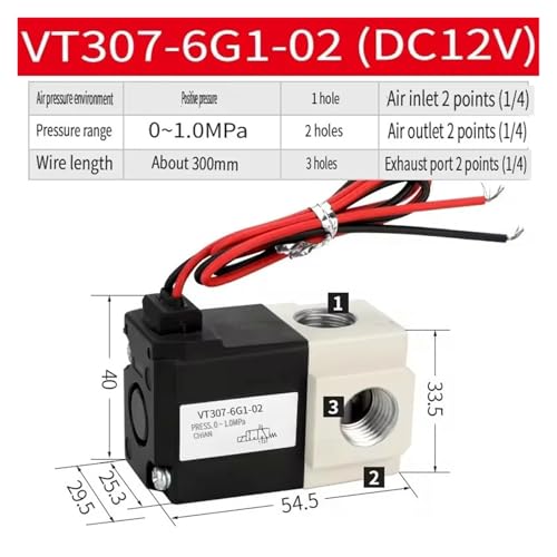 MSEURO 2-Positionen-3-Wege-Pneumatik-Vakuum-Magnetventil, vorgesteuert, Hochfrequenz, direktwirkend Lucky(VT307-6G1-02 DC12V,12mm) von MSEURO