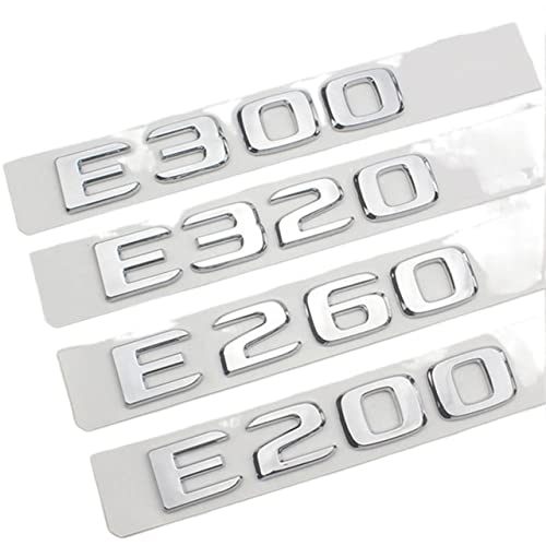 MSEURO 3D-ABS-Chrom-Auto-Kofferraum-Abzeichen-Aufkleber E200 E260 E300 E320 Buchstaben Nummernaufkleber passend for Mercedes W210 W211 W212 W213 Zubehör (Color : Flat Silver, Size : E300) von MSEURO