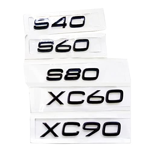 MSEURO 3D-ABS-Emblem-Aufkleber, schwarz, passend for Volvo-Buchstaben auf dem Kofferraum XC60 XC90 S60 V40 V50 V60 C30 S80 S40 XC40 XC70 S90 Zubehör (Color : Noir, Size : S60) von MSEURO