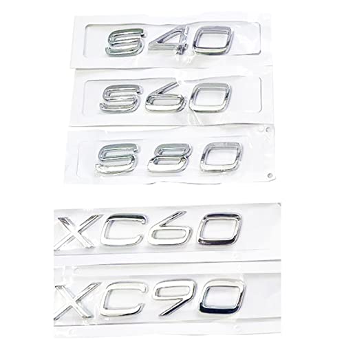 MSEURO 3D-ABS-Emblem-Aufkleber, schwarz, passend for Volvo-Buchstaben auf dem Kofferraum XC60 XC90 S60 V40 V50 V60 C30 S80 S40 XC40 XC70 S90 Zubehör (Color : Silver, Size : S40) von MSEURO
