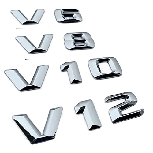 MSEURO 3D Chrom Buchstaben for Auto Passend for Mercedes V6 V8 V10 V12 W210 E240 E320 W220 SL ML S500 S600 W140 Emblem Aufkleber Zubehör (Color : V8) von MSEURO