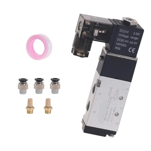 MSEURO Magnetventil Pneumatikventil 4V110-06 5-Wege-Anschluss 2-Position Luftkompressor Lucky(Wire 8mm Fitting,DC24V) von MSEURO