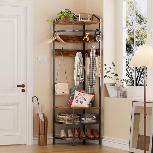 Garderobenständer Eck Freistehender Kleiderständer mit Ablage,4 Haken & Rutschfester Kleiderstange 3 in 1 Kleiderständer & Sitzbank & Schuhregal für Flur Wohnzimmer Schlafzimmer Büro Eingang,bis 150KG Garderobenständer Eck Freistehender Kleiderständer mit Ablage,4 Haken & Rutschfester Kleiderstange 3 in 1 Kleiderständer & Sitzbank & Schuhregal für Flur Wohnzimmer Schlafzimmer Büro Eingang,bis 150KG von MSFE