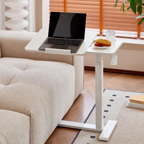 Laptoptisch höhenverstellbar 66-104CM Laptopständer mit Rollen Mobiler Stehtisch Computertisch Beistelltisch Steh-Sitz Schreibtisch Überbett-Tisch für Wohnzimmer Max 15KG für Bett Sofa Büro (weiß) von MSFE