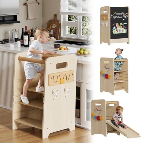 Montessori Lernturm ab 1 Jahr 4-in-1 Trittleiter Holz mit Tafel & Schiebeleiter 4-Fach Höhenverstellbarer Learning Tower Küchenhelfer Tritthocker Kinder Kippsicher Montessori-Lernstuhl für Küche & Bad Montessori Lernturm ab 1 Jahr 4-in-1 Trittleiter Holz mit Tafel & Schiebeleiter 4-Fach Höhenverstellbarer Learning Tower Küchenhelfer Tritthocker Kinder Kippsicher Montessori-Lernstuhl für Küche & Bad von MSFE