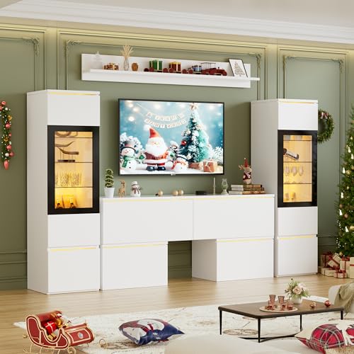 TV Wohnwand mit LED Beleuchtung 4-teilig Anbauwand mit Türen Wohnwand Wohnzimmer Komplett-Set Modern Schrankwand mit viel Stauraum & verstellbaren Einlegeböden für Jugendzimmer Gästezimmer Büro TV Wohnwand mit LED Beleuchtung 4-teilig Anbauwand mit Türen Wohnwand Wohnzimmer Komplett-Set Modern Schrankwand mit viel Stauraum & verstellbaren Einlegeböden für Jugendzimmer Gästezimmer Büro von MSFE