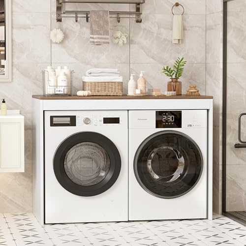 Waschmaschinenschrank Waschmaschinenüberbau mit Großer Arbeitstisch Moderner Schrank über der Waschmaschine und trockner Überbauschrank geeignet für Waschmaschine & Wäschetrockner 60 x 128 x 97CM von MSFE