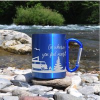 Personalisiert, Becher, Tasse, Lasergravierte Camping Geschenk, Reisegeschenk, Abenteuer Liebhaber, Edelstahl, Karabiner von MSGCustomCraft