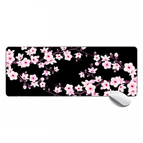 Großes Gaming-Mauspad für Frauen, rosa Kirschblüten, verlängertes XL-Mauspad, Schreibtischunterlage, 80 x 30 x 0,3 cm, genähte Kanten, rutschfestes Mauspad für Computer, Büro, Tastatur und Laptop von MSHAJ