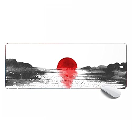 Hübsches Mauspad, See mit roter Sonne, japanische Tinte, großes Gaming-Mauspad, erweitertes XL-Mauspad, Schreibtischunterlage, 80 x 30 x 0,3 cm von MSHAJ