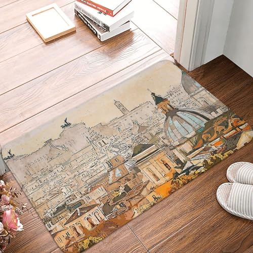 MSHEEFG Antike Rom Anti-Rutsch-Fußmatte Zimmer Matte Stadtbild Vintage Balkon Teppich Türmatte Waschbar 40x60 cm von MSHEEFG