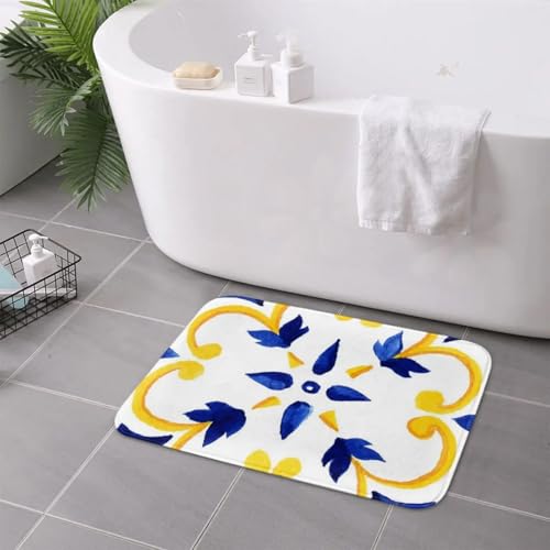 MSHEEFG Azulejo Portugiesische Fliese Aquarell Kunstwerk rutschfeste Fußmatte Bodenmatte Teppich für Küche Eingang Haus Schlafzimmer Fußmatten 40 * 60 cm von MSHEEFG