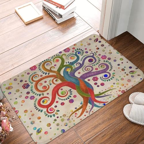MSHEEFG Baum Anti-Rutsch-Teppich Yggdrasil Aquarell Wirbel Wandteppich Türmatte Welcom Fußmatte Waschbar 40x60 cm von MSHEEFG
