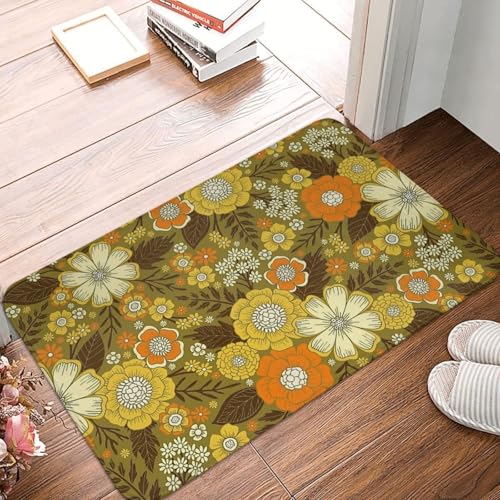 MSHEEFG Böhmische rutschfeste Fußmatte Badematte 1970er Retro Vintage Blumenmuster Flur Maschinenwaschbar 40 * 60CM von MSHEEFG