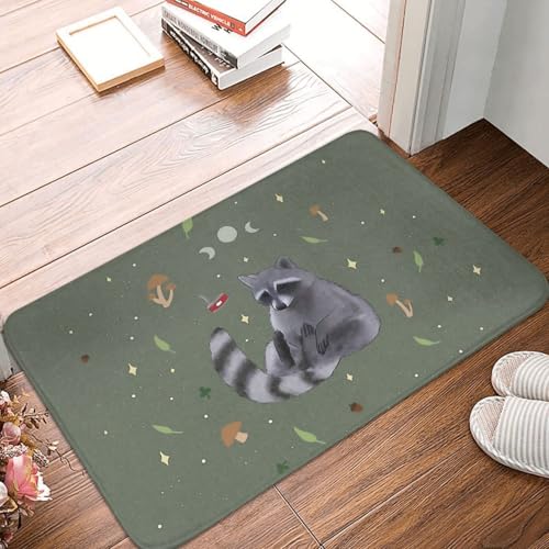 MSHEEFG Cottagecore Ländliche Ästhetische Fußmatte Badematte Waschbär Träume Bodenteppich Teppich Waschbar 40x60 cm von MSHEEFG