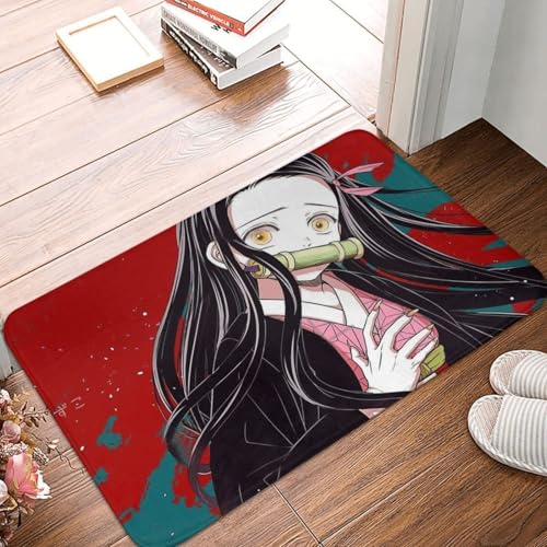 MSHEEFG Demon Slayer rutschfeste Fußmatte Badematte Nezuko Roter Bodenteppich Eingangstürteppich Maschinenwaschbar 40 * 60CM von MSHEEFG