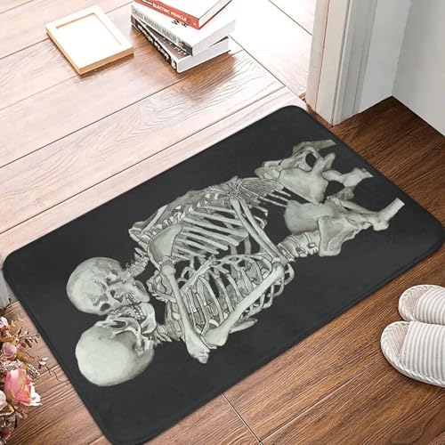 MSHEEFG Knochen Skelett Seelen rutschfeste Fußmatte Badematte Kuss Unsterbliche Liebhaber Anatomie Liebe Maschinenwaschbar 40 * 60CM von MSHEEFG