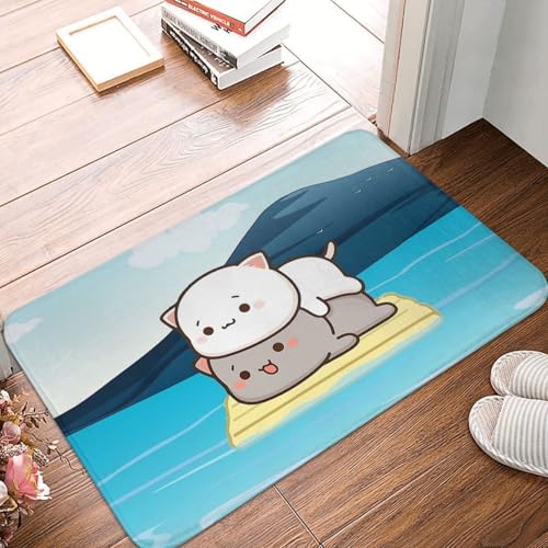 MSHEEFG Pfirsich Katze Schlafzimmer Matte Goma Surfen Im Meer Fußmatte Küche Teppich Türmatte Waschbar 40x60 cm von MSHEEFG