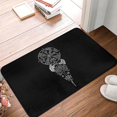 MSHEEFG Retro Wikinger Symbol Kompass Vegvisir Nordic Rune Celtic FußMatte Anti-Rutsch-Badezimmer Fußmatten Home Eingang Teppiche Teppich Fuß Polster 40 * 60 cm von MSHEEFG