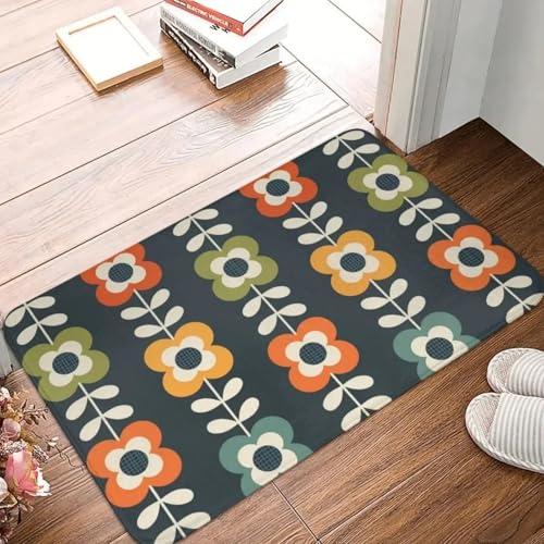 MSHEEFG Türmatte Mod Blumen In Retro Farben Auf Holzkohle Fußmatte Teppich Teppich Matte Fußmatte Polyester Anti-Rutsch-Kissen Vorderzimmer Flur Küche Waschbarkeit 40 * 60 cm von MSHEEFG