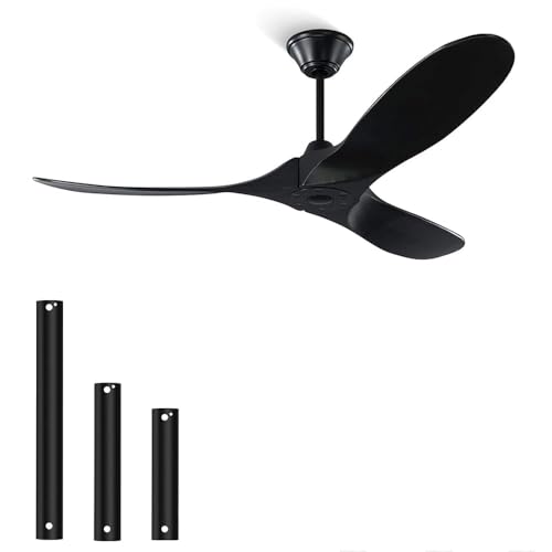 132 cm Deckenventilator mit Fernbedienung, 3-Blatt-Deckenventilator für den Außenbereich mit Holzpropeller ohne Licht für Terrassen, Gleichstrommotor, 1-8-Stunden-Timing, Schwarz + Walnuss von MSHENUED