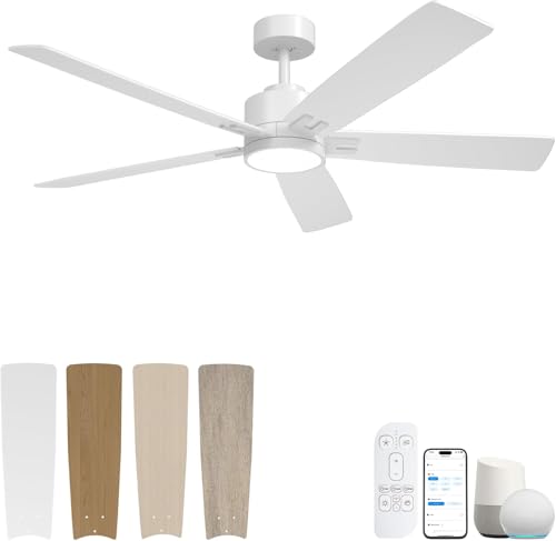 MSHENUED 107 cm Deckenventilatoren mit Beleuchtung, moderner intelligenter Deckenventilator mit Licht, funktioniert mit Alexa und Google Assistant (Weiß, 152 cm Deckenventilato) von MSHENUED