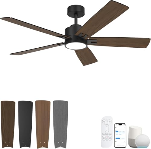 MSHENUED 152cm schwarzer Smart-Deckenventilator mit Licht, moderner Deckenventilator für den Außenbereich mit Fernbedienung für Schlafzimmer, Wohnzimmer, überdachte Terrasse, 2 Sätze mit 5 Flügeln von MSHENUED