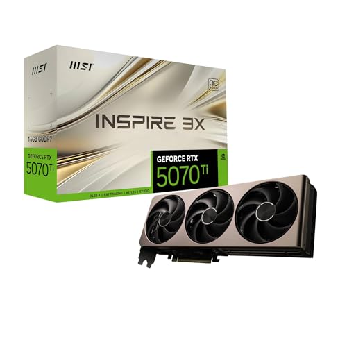 GeForce RTX 5070 Ti 16G Inspire 3X OC — 16GB GDDR7 (28Gbps/256-bit), PCIe 5, Boost: 2482 MHz, HDMI 2.1b, DisplayPort 2.1b von MSI