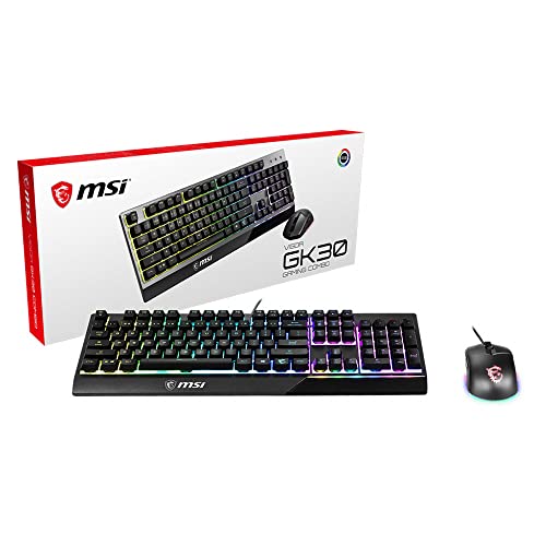 MSI VIGOR GK30 COMBO US LAYOUT GK30 Gaming Tastatur QWERTY und GM11 Gaming Maus (kabelgebunden, Plunger Switch, schwarz, RGB) von MSI