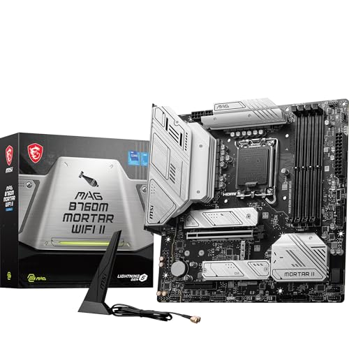 MSI MAG B760M Mortar WiFi II Motherboard, mATX - Unterstützt Intel Core Prozessoren der 12., 13. und 14. Generation, LGA 1700, DDR5 7800+MHz/OC, 1x PCIe 5.0 x16, 3 x M.2 Gen4, 2.5G LAN, Wi-Fi 6E von MSI