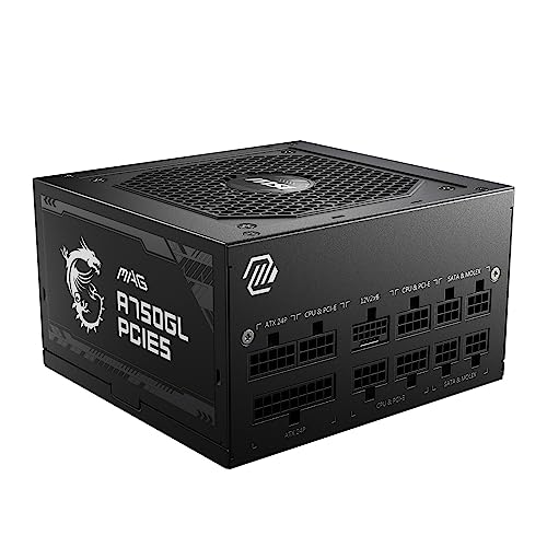 MSI MAG A750GL PCIE5 Netzteil, 750 W, 80 Plus Gold, vollmodular, ATX 3.0, PCIe 5.0 GPU-Unterstützung, Schwarze Flachkabel, 7 Jahre Garantie von MSI