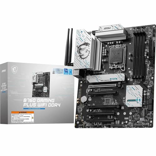 MSI B760 Gaming Plus WiFi DDR4 Mainboard, ATX - Unterstützt Intel Core Prozessoren der 14., 13. und 12. Generation, LGA 1700 - DDR4 5333+MHz/OC, 1x PCIe 4.0 x16, 2 x M.2 Gen4, 2,5G LAN, WIFI6E MSI B760 Gaming Plus WiFi DDR4 Mainboard, ATX - Unterstützt Intel Core Prozessoren der 14., 13. und 12. Generation, LGA 1700 - DDR4 5333+MHz/OC, 1x PCIe 4.0 x16, 2 x M.2 Gen4, 2,5G LAN, WIFI6E von MSI