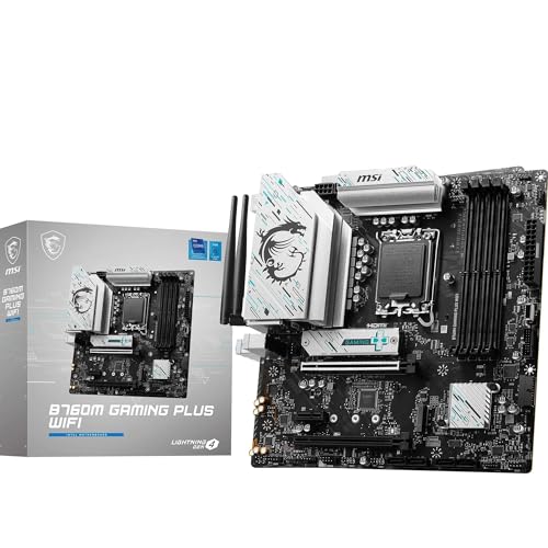 MSI B760M GAMING PLUS WIFI Motherboard, mATX - Unterstützt Intel Core Prozessoren der 14., 13. und 12. Generation, LGA 1700 - DDR5 6800+MHz/OC, 1x PCIe 4.0 x16, 2 x M.2 Gen4, 2.5G LAN, Wi-Fi 6E MSI B760M GAMING PLUS WIFI Motherboard, mATX - Unterstützt Intel Core Prozessoren der 14., 13. und 12. Generation, LGA 1700 - DDR5 6800+MHz/OC, 1x PCIe 4.0 x16, 2 x M.2 Gen4, 2.5G LAN, Wi-Fi 6E von MSI