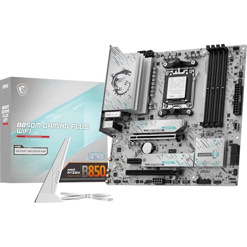MSI B850M Gaming Plus WiFi Mainboard, mATX - Unterstützt AMD Ryzen 9000/8000 / 7000 Prozessoren, AM5 - DDR5 Memory Boost 8200+ MT/s (OC), PCIe 5.0 x16 & 4.0 x4, M.2 Gen5, Wi-Fi 7, 5G LAN von MSI
